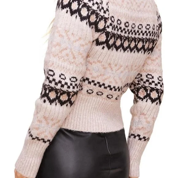 NWOT ASTR the Label Maria Mock Neck Fair Isle Sweater M - Picture 10 of 10